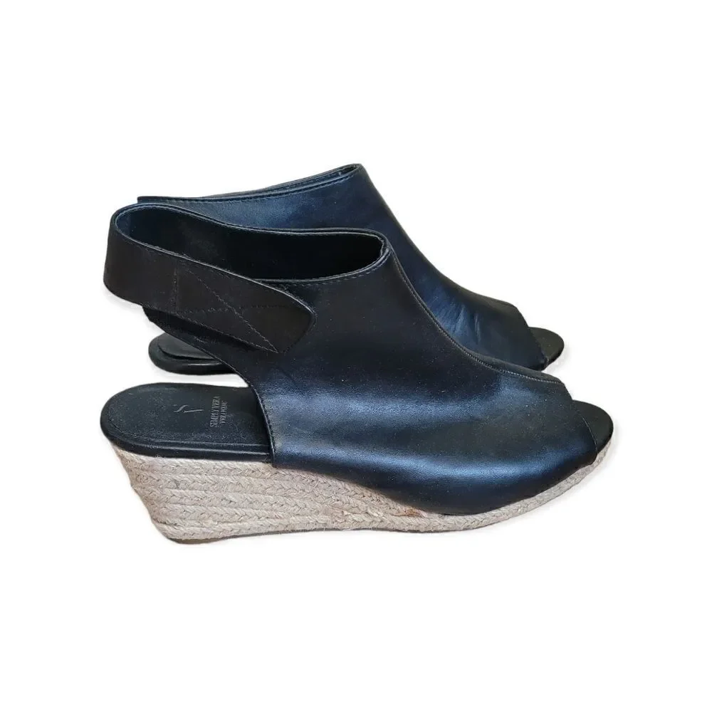 Simply Vera Black Faux Leather Wedge With Open Toe